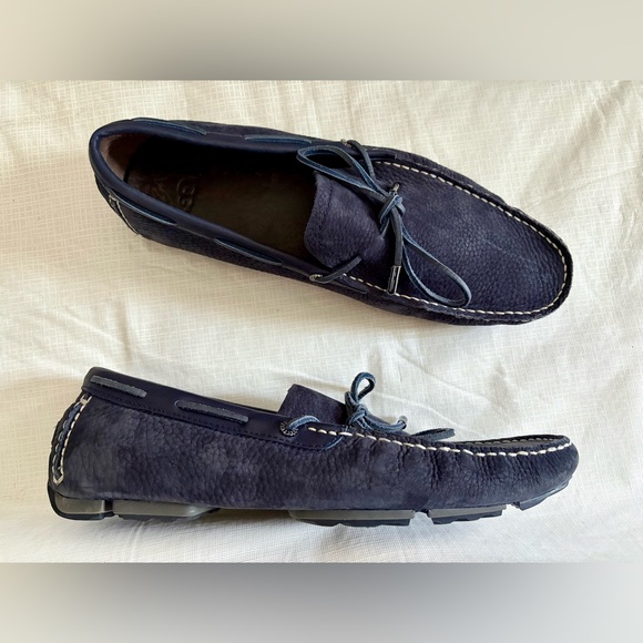 Ugg Australia Men\'s Sz 10 M Navy Pebbled Leather Moccasins Loafers slip on shoes main image 6